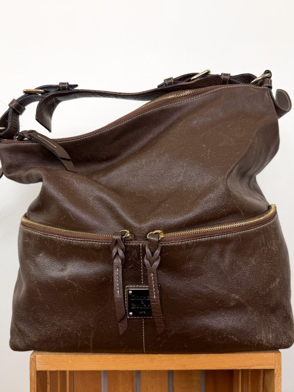 Dooney + Bourke Dark Brown Leather Oversized Slouchy Large Dillen Hobo Bag Purse